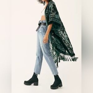 Free People green velvet burnout kimono - OS